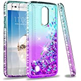 LeYi Compatible for LG Aristo Case, LG Risio 2/ Phoenix 3/ Fortune/Rebel 2 LTE/ K8 2017 Case with Tempered Glass Screen Protector for Girls Women, Glitter Phone Cover for LG LV3 ZX Teal/Purple