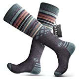Ski Socks 2-Pack Merino Wool, Non-Slip Cuff for Men & Women - Gray,L/XL