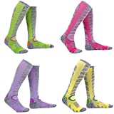 Womens Ski Socks Long Style Below Knee High Warm Padded Snowboard Socks 4 Packs Long M
