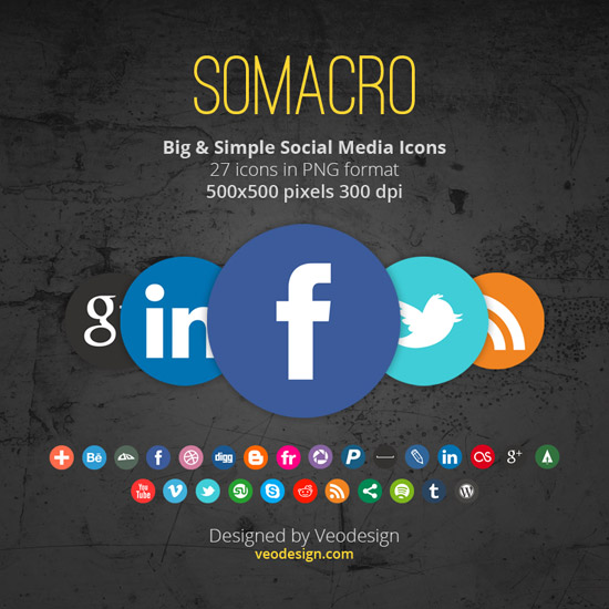 Somacro: 27 300DPI Social Media Icons by vervex